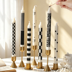 25cm Smokeless Taper <b>Candles</b> 10 Inch Retro Stripe Silver Black <b>Long</b> <b>Candle</b> For Wedding Banquet Decoration - Product Image 3