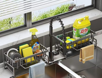 Organisateur de cuisine en acier au carbone, support de rangement extensible pour robinet, égouttoir à assiettes, panier d'égouttage pour évier