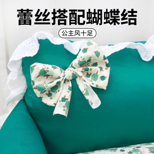 เตียงสัตว์เลี้ยงทรงสี่เหลี่ยมผืนผ้า สีฟ้าพีค็อก พนักพิงหนา สำหรับสุนัข ทุกฤดูกาล ที่นอนหลับสบาย ดีไซน์โซฟาลายดอกไม้สไตล์เกาหลี - Product Image 3