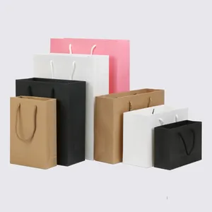 Custom Logo Print Wholesale Grocery White Brown Kraft Paper Gift Bag with Handle Item Industrial Surface Packaging