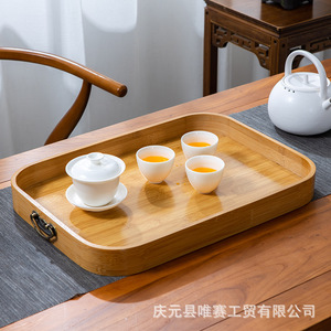 ถาดเสิร์ฟไม้ไผ่ทรงสี่เหลี่ยมพร้อมหูจับสำหรับโรงแรม ชา กาแฟ ของว่าง - Product Image 2