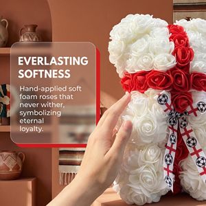 Oso de Peluche con Rosas del Equipo de Fútbol de Inglaterra, Hecho a Mano con Flores Artificiales, con Caja de Regalo para Aficionados al Fútbol y Ocasiones Románticas - Product Image 3
