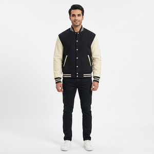 Customized Casual Streetwear <b>Stand</b> Collar Winter Mens Varsity Jacket Breathable Front Logo High Quality 100% Cotton - Product Image 1