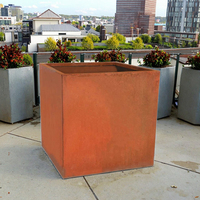 Jardinière carrée en acier corten rouillé durable en forme de cube boîte à fleurs en métal pour jardin, porte d'entrée, patio
