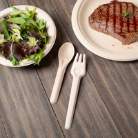 Ensemble de couverts biodégradables en bagasse – Fourchette, cuillère, couteau jetables en pulpe de canne à sucre – Ustensiles écologiques pour le camping en extérieur (vente en gros)