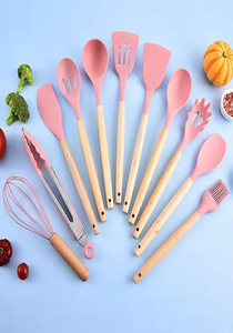 Juego de 12 utensilios de cocina al por mayor con soporte, espátula de silicona antiadherente y utensilios de repostería con mango de madera - Product Image 2