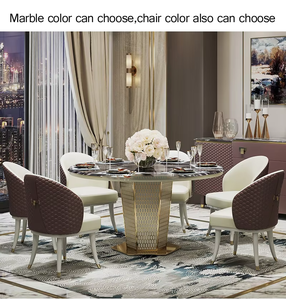 <span class=keywords><strong>Table</strong></span> ronde de luxe italienne <span class=keywords><strong>avec</strong></span> cadre en acier inoxydable et <span class=keywords><strong>plateau</strong></span> en marbre blanc rotatif, <span class=keywords><strong>table</strong></span> à manger <span class=keywords><strong>avec</strong></span> chaises en cuir - Product Image 4