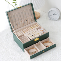 Boîte organisatrice de bijoux en cuir PU double couche, boîte de rangement multi-tiroirs doublée de velours pour bagues, boucles d'oreilles, colliers, bracelets