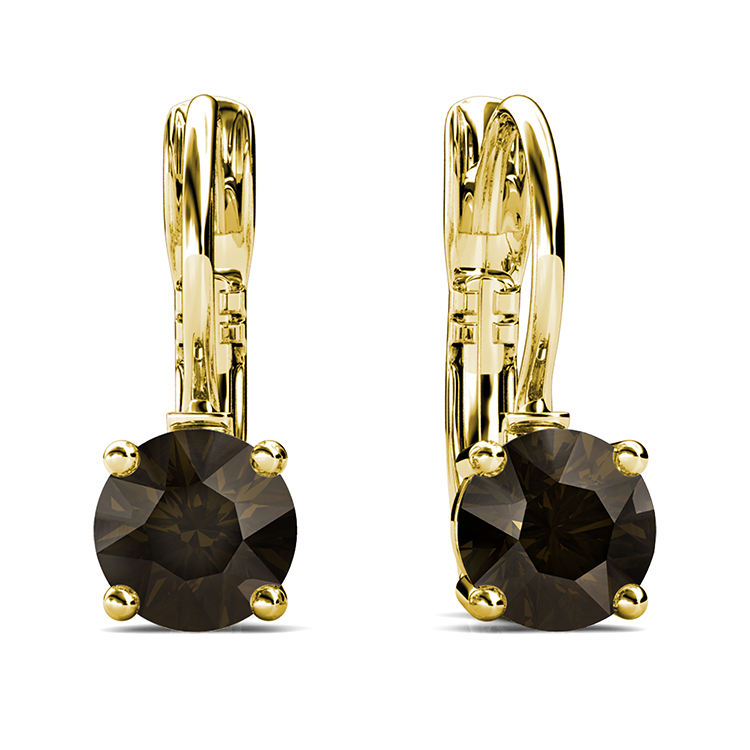 Brass With 18k Yellow Gold Plated Smooky Quartz Brown Earrings