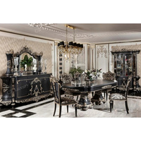 Ensemble de salle à manger classique turc en bois sculpté à la main, couleur noire, personnalisable, vente chaude