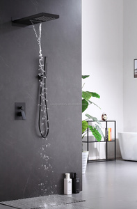 Set da bagno termostatico quadrato nero a pioggia sistema di rivestimento doccia nascosta miscelatore con grande soffione doccia e palmare singolo - Product Image 4