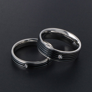 Stylish Striped Diamond <b>Couple</b> <b>Rings</b> Titanium Steel Wedding Bands Unisex Jewelry SA527 528 - Product Image 4