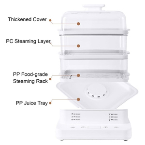 Electric Three Tier Food Steamer 12L Stainless Steel Housing Household Use <b>Stackable</b> <b>Baskets</b> Removable Base 1200W Fast Healthy - Product Image 4