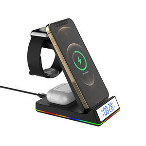 NEWQI Customizable 15W 5 1 Magnetic Fast <b>Wireless</b> Charger <b>Alarm</b> <b>Clock</b> Foldable <b>Charging</b> Stand Phone Holder PC Fireproof Material - Product Image 3