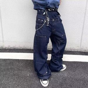 Jeans pour hommes de luxe personnalisés de marque avec rivets, style baggy, style charpentier, style skater, denim selvedge, jambe large, bleu, jeans de skate, grande taille - Product Image 3