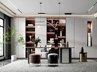 Bureau de travail en bois minimaliste et élégant, gain de place, bibliothèque, étagères ouvertes, éclairage intégré, espace de travail moderne, chambre à coucher, salon
