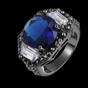 PES Fine Jewelry! Black Round Cut Blue Topaz Wedding unisex Rings