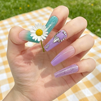 Lot de 24 faux ongles de luxe réutilisables en PMMA avec paillettes et strass dégradés, forme cercueil, kit de nail art personnalisé avec logo pour B2B