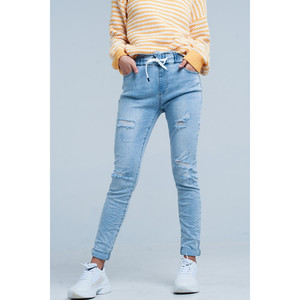 Pantalones Deportivos de Lavado Claro con Cintura Ajustable con Cordón - Product Image 1