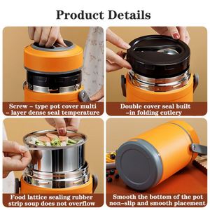 กล่องข้าวสแตนเลส 304 เก็บอุณหภูมิ กล่องอาหารกลางวันแบบพกพาสำหรับพนักงานออฟฟิศและนักเรียน - Product Image 4