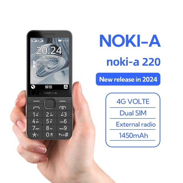 Original Noki-a 220 4G Feature Phone 2.8 Inch Bluetooth FM Radio 1450mAh Bettery Dual SIM Push-button Mobile Phone Type-C Port