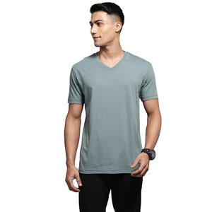 Camisetas ajustadas informales con cuello en V para hombre de calidad superior, diseño personalizado de Color sólido a la moda, tejido transpirable de talla grande - Product Image 1