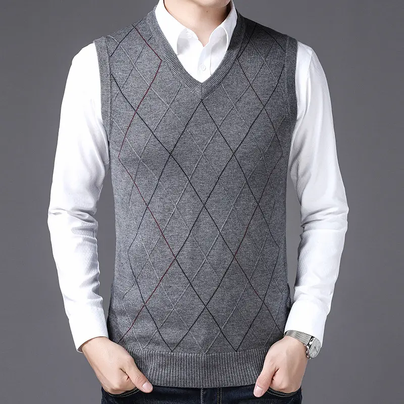 Customized wholesale autumn and winter new men's knitted wool vest slim V-neck middle-aged vest sweater top men's vest