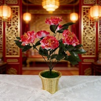7-koppige kunstmatige pioenrozen met gouden bladeren, zijden bloemenreplica's, gemaakt in China, groothandel, huisdecoratie, bruiloft- en feestbloemen
