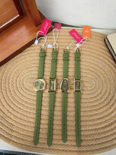 New Arrival Green Series Women Dress Watch Gold Plated Case Genuine Leather Strap Mixed Dial Design Fashion Wristwatch