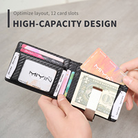 Dompet kantong depan ultra-tipis pemblokir RFID, tempat kartu kredit berpola serat karbon, dompet klip pria sederhana dan portabel