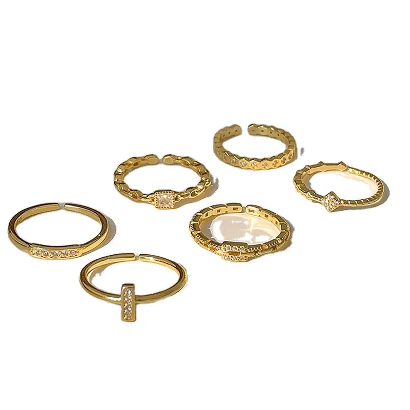 Flash diamond gold plated fine ring girl Minority design high sense jewelry Temperament simple personality ring