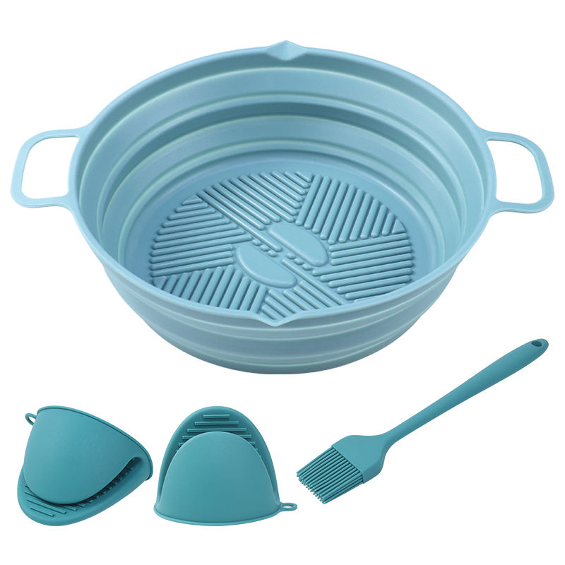 Blue(1 pot +2 oven mitts+1 oil brush)