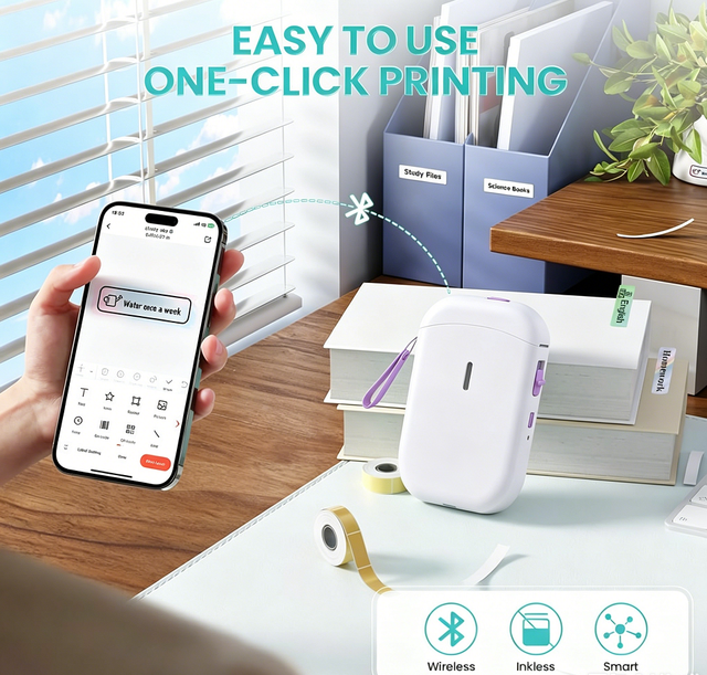 Barcode Mobile Portable Mini Thermal Label Printer with 15mm Paper Capacity for 1200mAh Battery 203dpi Resolution in Stock