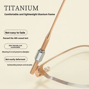 Gafas de montura completa con corte de diamante para miopía, gafas de moda para mujer, estilo ojo de gato, oro rosa, montura de gafas de titanio puro ultraligera, cara ovalada 9052 - Product Image 3