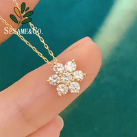 Collier pendentif chinois en or véritable 18K, bijoux en diamant véritable pour femmes, collier de fleurs en or jaune AU750