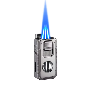 All-in-one <strong>Torch</strong> Cigar Lighter With Built-in Cigar Cutter V Cut Cigar Holder <strong>Triple</strong> Windproof Jet <strong>Flame</strong> Lighter With Gift Box - Product Image 1