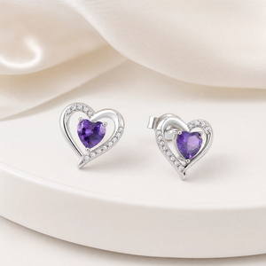 Pendientes de Plata de Ley 925 con Corazón Abierto, Baño de Rodio, Centro de Circonita Cúbica con Corte de Corazón, 12 Colores de Piedras de Nacimiento, Media Pavé, Regalo para Mujer, OEM - Product Image 2