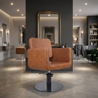 Chaise de coiffeur vintage en PU marron, mobilier de salon, chaise de barbier pivotante hydraulique avec base ronde noire