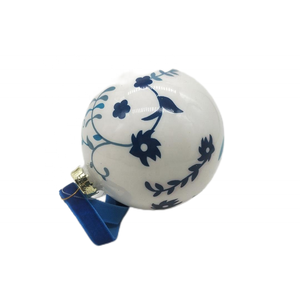 Ornamento della palla di vetro di natale di alta qualità 8cm con porcellana blu e bianca modello classico per la decorazione domestica - Product Image 2
