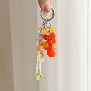 Cute Resin Fruit Keychain Zinc Alloy Bag Charm Fashion <b>Key</b> <b>Ring</b> Beaded Pendant Gift Accessory Wholesale - Product Image 3