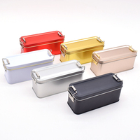 Boîte en métal rectangulaire jetable blanche, dorée et noire pour chips, snacks, pâtisseries, desserts, avec boucle
