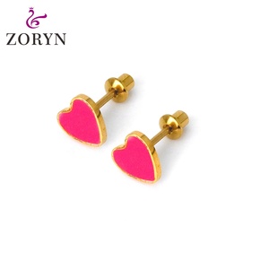 316L Stainless Steel PVD 18K Gold Plated Screw <b>Back</b> Stud <b>Earrings</b> Green Enamel Clover Hypoallergenic Tarnish Resistant for Women - Product Image 2