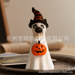 Figura de Perro Fantasma de Halloween con Sombrero de Calabaza, Decoración de Interior, Resinas Sintéticas QH-20230541 - Product Image 4