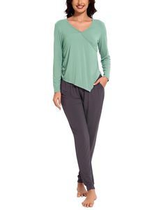 Stock de liquidation, ensemble de pyjama de maternité pour femmes, fibre de bambou, tricoté, doux, couleur unie, manches longues, vêtements de détente, prêt à être expédié - Product Image 5