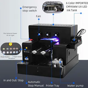 Impressora plana UV LED DTF A3 multifuncional A4 para impressão de garrafas de metal com copo de ferro para venda direta da fábrica Giftec