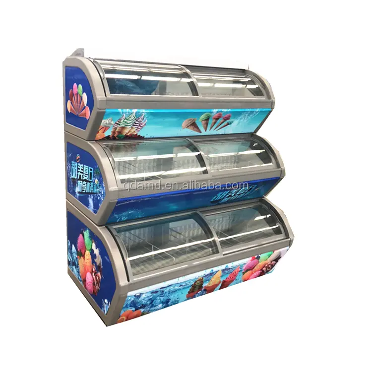 3 layer split level combined ice cream display freezer with glass lid cabinet