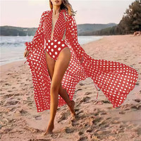 Ensemble deux pièces moulant en maille à pois pour femme, avec smock à manches longues et combinaison à décolleté plongeant