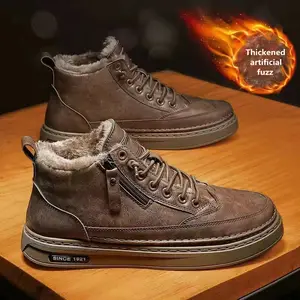 Yeni moda yeni stilleri tek veya kış kalınlaşmış yapay fuzz sneakers avrupa spor rahat erkek ayakkabısı rahat ayakkabılar