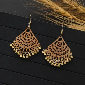 Vintage Gold Silver Color Metal Dangle Hollow Earrings for Women Geometric Carved Ethnic Earring For Indian Jewellery