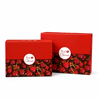 Boîte d'emballage pour cerises fraîches 1 kg, 22,6x17x8 cm, en carton ondulé rouge imprimé, écologique, recyclable, design télescopique, pour fruits